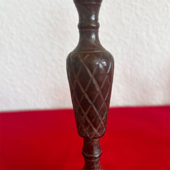 Palm Tree Brass & Wood Taper Candle Holders Set of 2 Vintage Decor - Picture 5 of 5